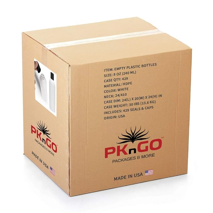 25 PCS Empty White HDPE Bottle 8oz - Cosmo Round Plastic Bottles - 24/410 Neck Black Disc Cap - 24 mm Foil Pressure Seal for Freshness and Leak Prevention - Phthalate Free Use for Safe Cosmetics