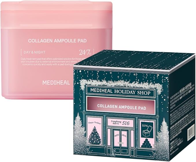 MEDIHEAL Toner Pads [Collagen] Ampoule - Holiday Gift Edition - Skin Firming & Restore Elasticity & Deep Hydration - Tighten Wrinkles & Lines - Vegan Moisturizing Fabric (100 Count)