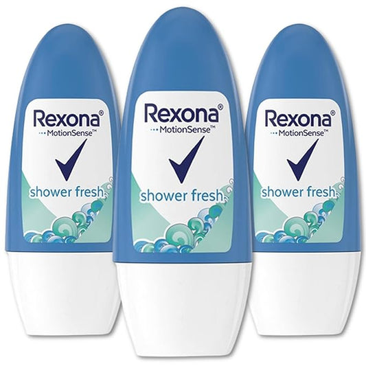 Rexona Shower Fresh- Roll On, Antiperspirant Deodorant For Women, Free Alcohol, 48 Hours Protection, Quick Dry, It helps reduce stains and protect you against sweat 50 ML (Pack of 3), 1.70 Fl Oz 1)