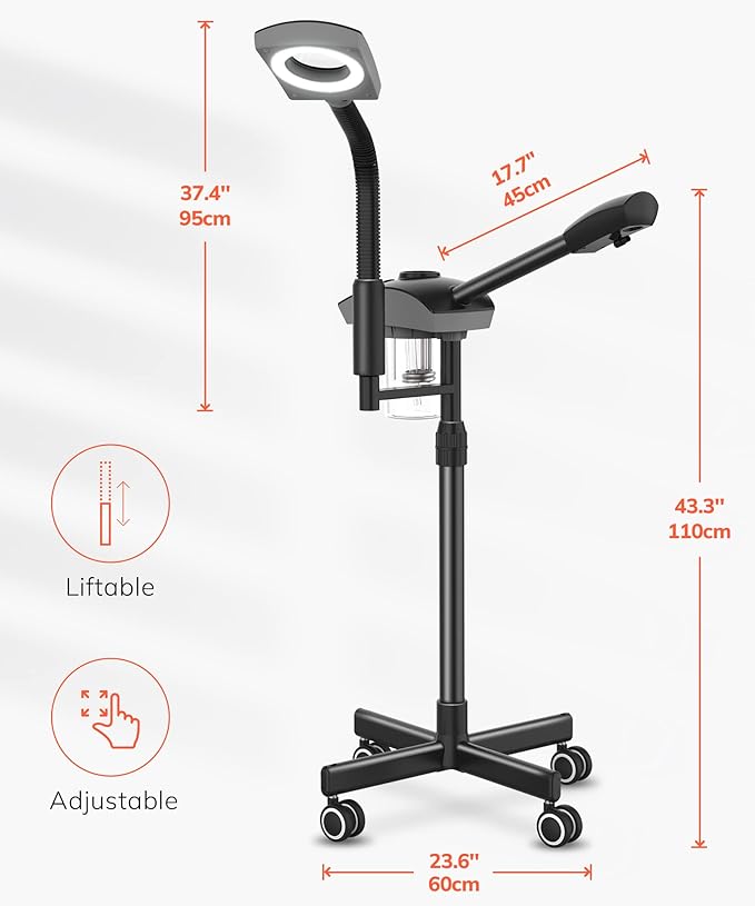 TASALON Professional Ionic Facial Steamer, 2-in-1 Face Steamer for Facial with 5X Magnifying Foldable Arm, Mist Face Steamer Salon Spa Beauty Skin Care Equipment, Aroma Therapy Nozzle Included- Blcak