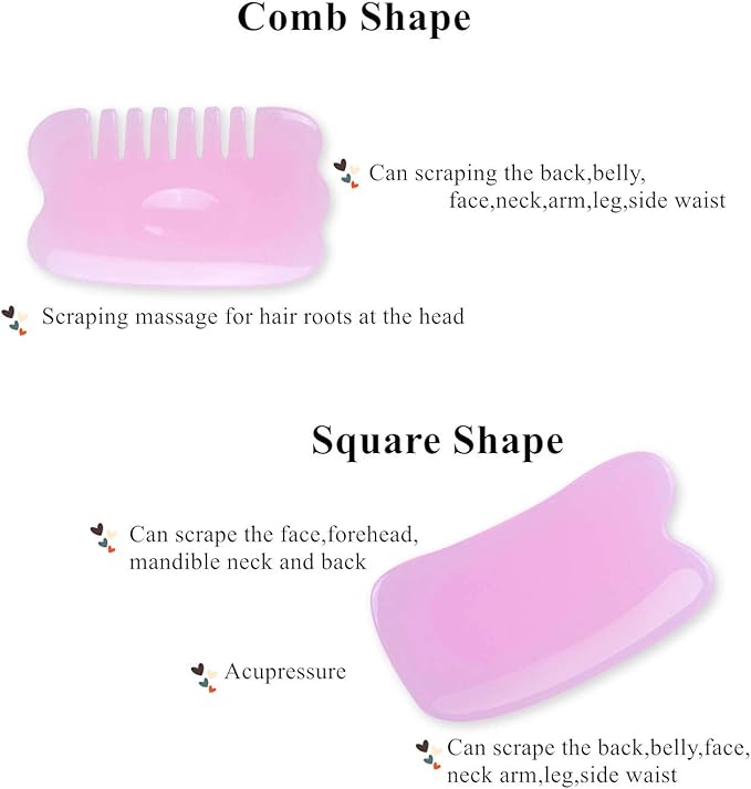 7 Pieces Gua Sha Scraping Massage Tool,Natural Resin GuaSha Tool Massage Tools Set for Face Back and Neck Release,Reduce Muscle Pain,with Storage Bag (Pink)
