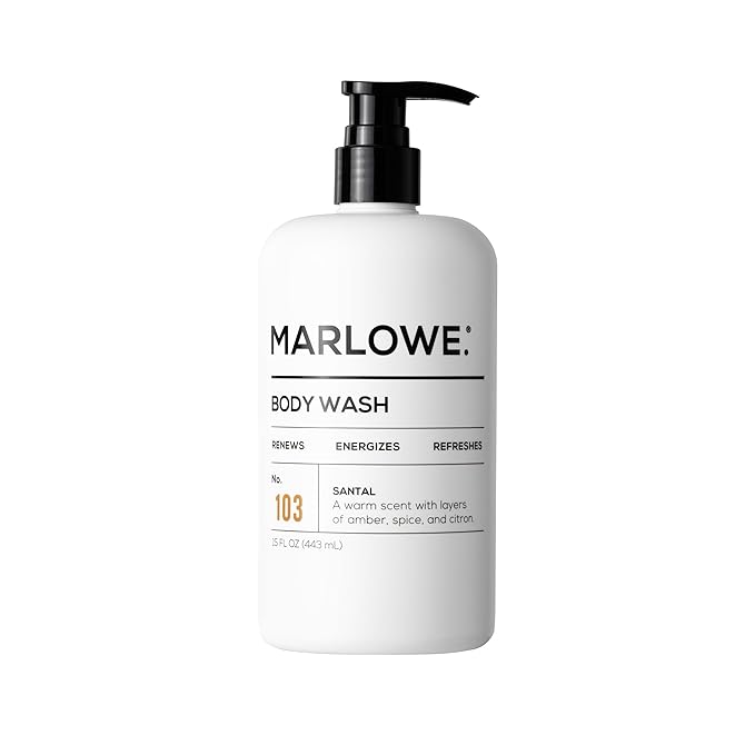 MARLOWE. No. 103 Body Wash 15 oz Pump, Santal, Energizing & Refreshing Shower Gel, Willow Bark & Green Tea Extracts, Cleanses, Moisturizes, Smooths & Nourishes, Warm Amber, Spice & Citron Scent