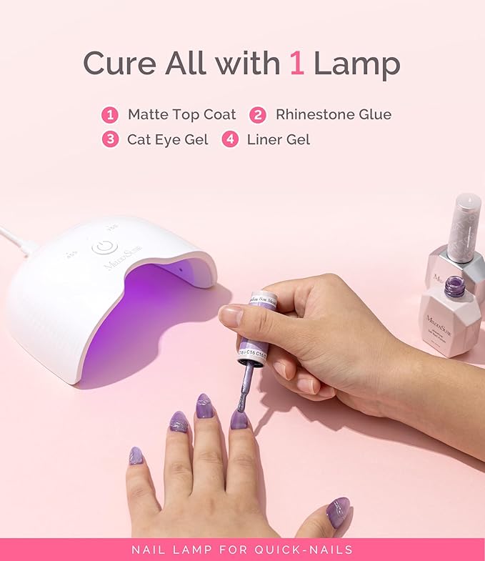 MelodySusie Small LED UV Nail Lamp with Lightweight Design, P-ART06F Nail Dryer with Simple Button Control Cures All Soft Gels at Home, Especially Half-Cured Gel, Base Coat & Top Coat White