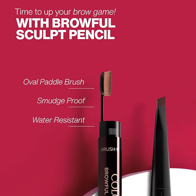 Colorbar Browful Sculpt Pencil - Instant Color Payoff, Velvety Finish, Water-Resistant - Oval Brush and Precise Tip - 002 Cool Brunette - 0.008 oz