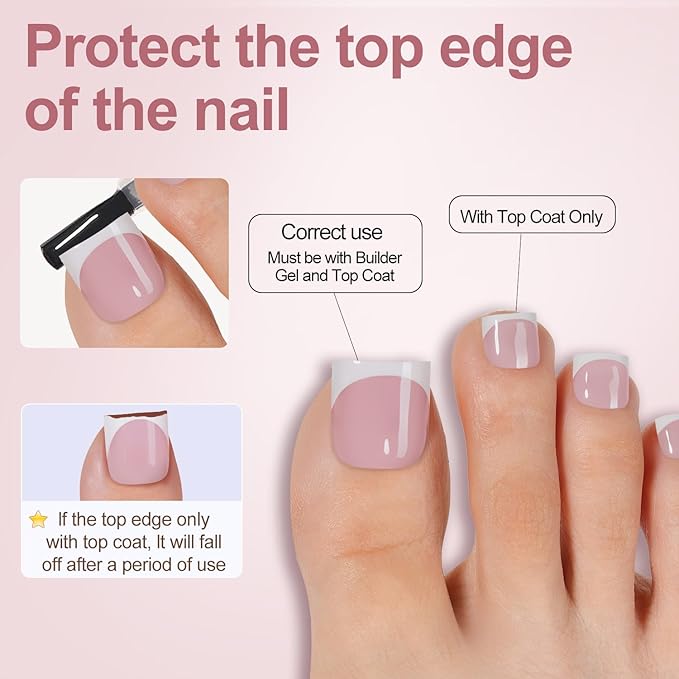 Misssix French Tip Press on Toe Nails, French Square Toe Nail Tips Pink White, Soft Gel False Toenail, Acrylic Soak off Fake Toe Nails for Women Nail Art DIY 15 Sizes