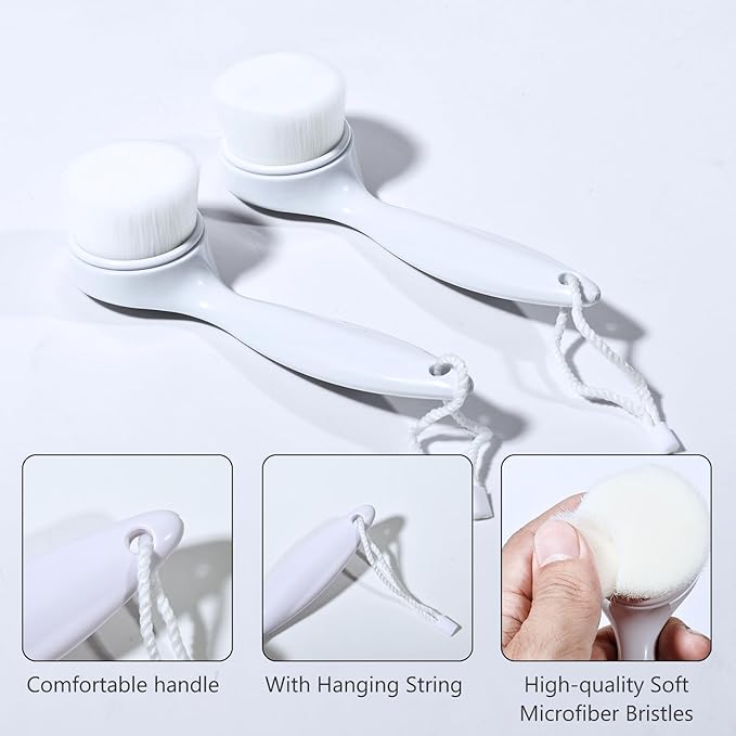 2 Pack Soft Bristle Facial Cleansing Brush for Deep Pore Cleaning, Face Exfoliating Scrub Brush for Face Cleansing Skincare Massaging (White)