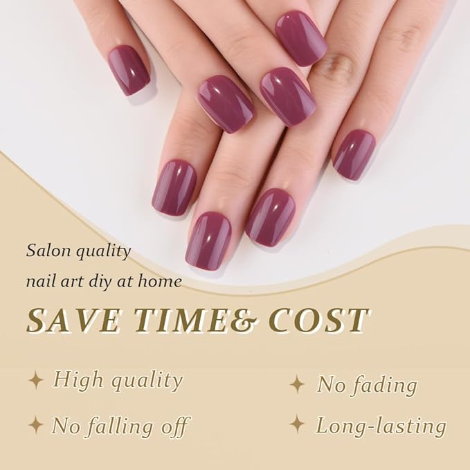 evpct Maroon Glossy Press on Nails Short Square, Glossy Maroon Fake Nails Summer Reusable, Acrylic False Nail Stick Glue on Press ons for Women Gifts, Perfectly Fit Durable False Nail Kit & Glue 30Pcs