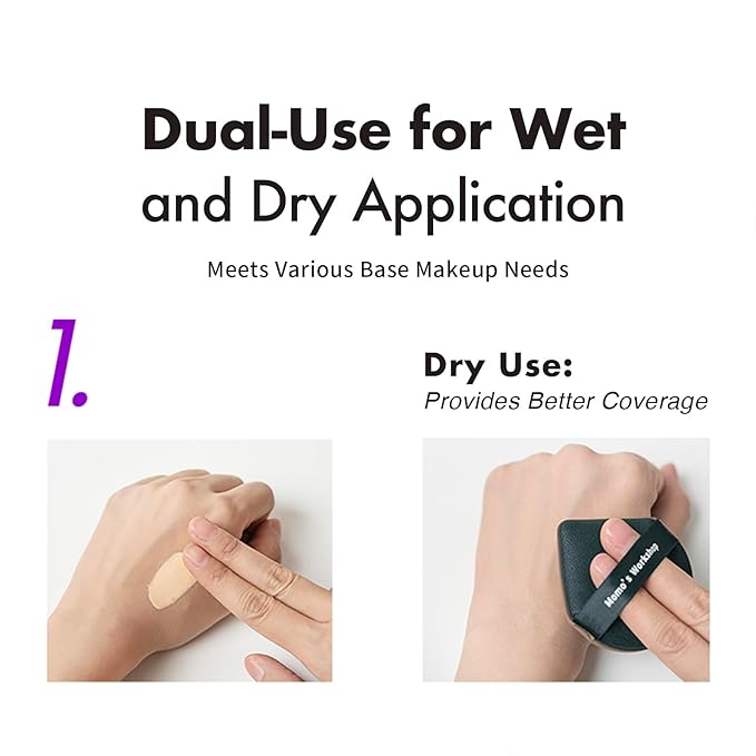 Momo's Workshop Geego Black Lychee-Pattern Leather Makeup Puff - Water Drop Shape, Dry/Wet Dual Use, Reinforced Strap, Flawless Foundation Application for Cushion/Foundation,3pcs & Storage Case