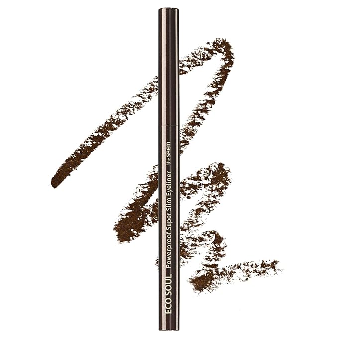 THESAEM Eco Soul Powerproof Super Slim Eyeliner - Smudge Proof Gel Eyeliner - Micro Precision Tip (2mm) - Highly Pigmented & Long-lasting Eye Makeup Glides on Smoothly, 0.1g (BR05 Choco Brown)