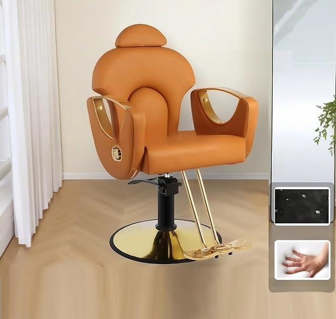 Barber Chair, Salon Chair for Hair Stylist, Height Adjustable Hydraulic Hair Reclining Salon Chair, 360 Degrees Rotation,Brown
