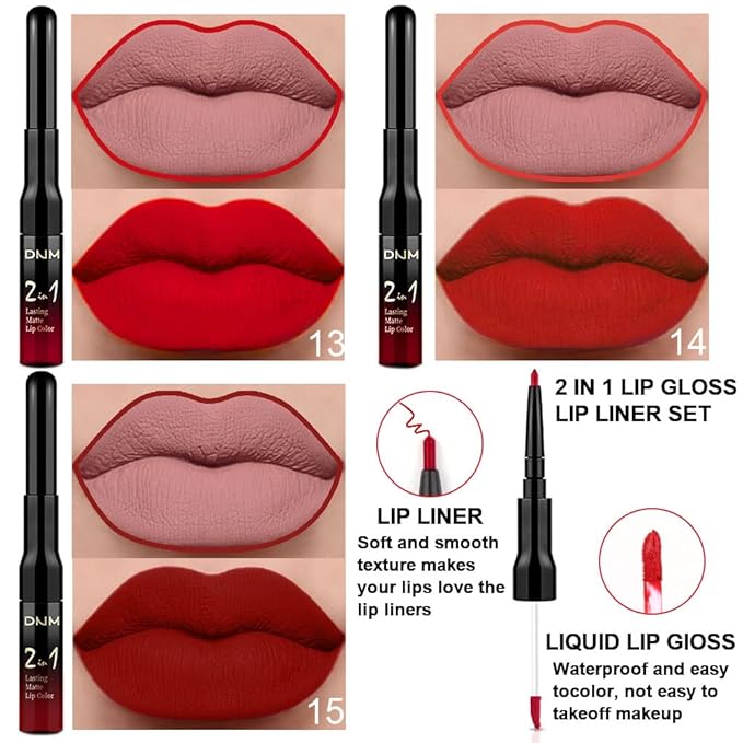 evpct 3Pcs Ruby Bright Dark Deep Red Lip Stain Lipstick with Lip Liner, Burgundy Red Matte Lip Liner and Liquid Lipstick Set for Women Long Lasting Waterproof 24, 24 Hours Lip Sitck Paint