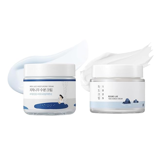 ROUND LAB Birch Juice Moisturizing Cream 2.7 Fl Oz + 1025 Dokdo Cream, 48-Hour Deep Hydrating Face Moisturizer, Facial Cream, Soothing, Korean Skin Care