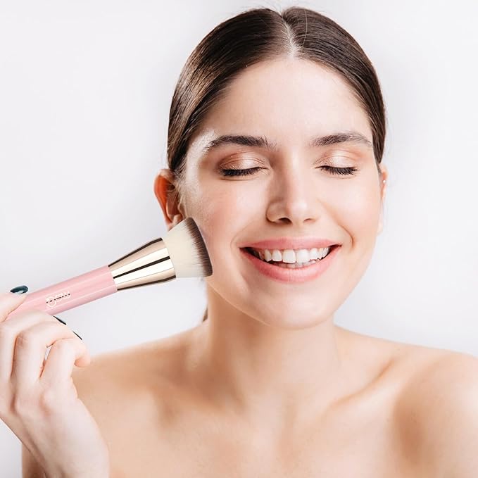 MSQ Foundation Brush for Liquid Makeup, Flat Top Kabuki Foundation Brush Premium Makeup Brushes for Liquid, Cream and Blending Powder Brush (Pink)