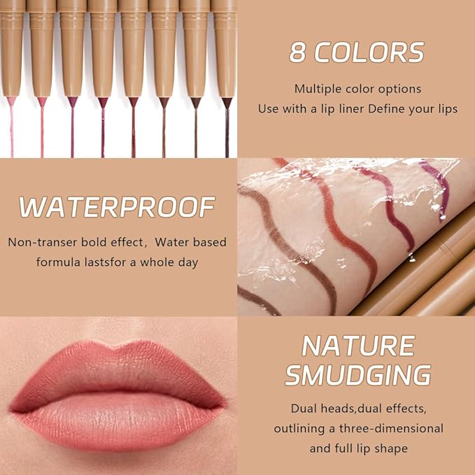 Light Coral Matte Lip Liner Pencil, Plump Lip Liners Long-Lasting Creamy Formula, With Silicone Smudger for Define Contours & Sculpting Lip, Waterproof Non-Staining Crayon Lip Liner 02#