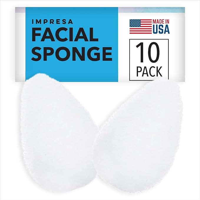 IMPRESA Facial Sponge - Daily Deep Cleansing Face Scrubber - Gentle Exfoliating Pads for Dead Skin Removal - Reusable Face Scrub Pads for Normal to Oily Skin - Pack of 10, White, Regular Puff Style