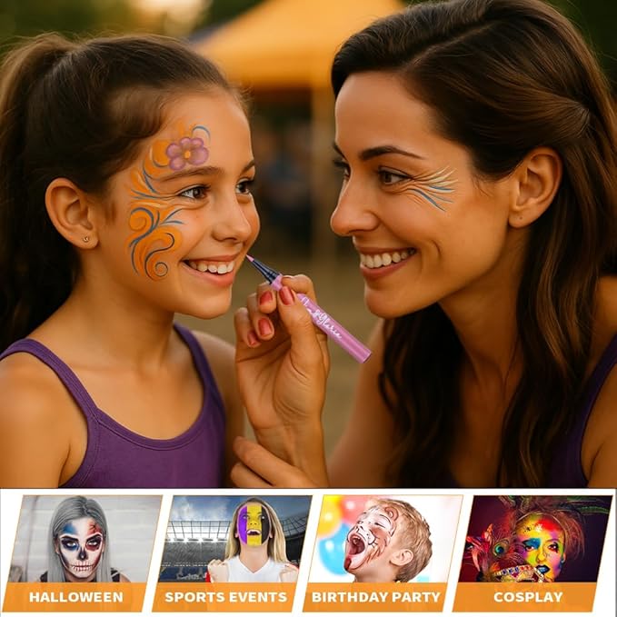 Jim&Gloria Water Resistant Face Paint Tattoo Pen, Temporary Tattoo Markers for Skin, Body Painting Kit, Teen Girl Gifts Trendy Stuff, Halloween Makeup, Toys Crafts Gifts for Kids Teenage Adults