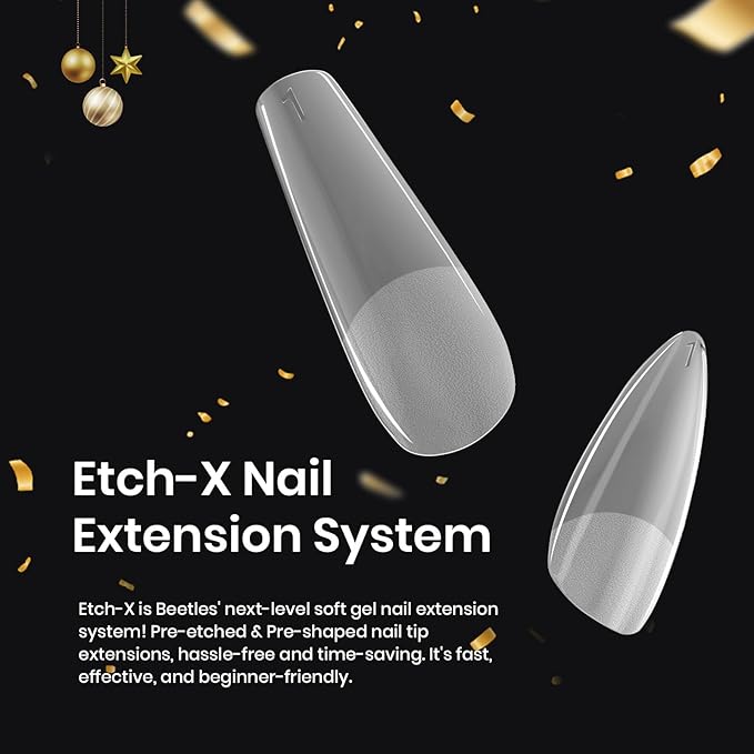 Beetles Gel Nail Tips Etch-X, Almond Short Fake Nails, 288pcs 12 Sizes, Press on Pre-Etched Half Matte Full Cover Acrylic False Nail Tips Almond Shape Nail Supplies Easy DIY Extension Gift for Women