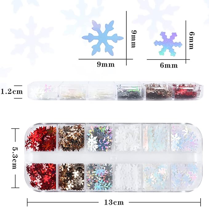12 Grids 3D Snowflake Nail Glitter Sequins Snowflake Nail Art Stickers Decals Holographic Laser Christmas Nail Glitter Flakes Xmas Winter Snowflake Glitter for Nails Accessories Snow Nail Art Glitters