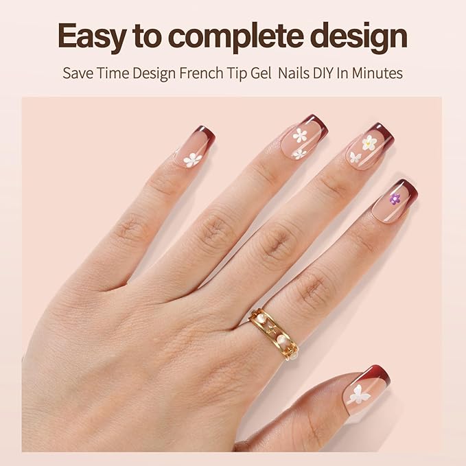 Vansiho 150 Pcs French Gel Nail Tips, Short Square Press on Nails, Pre-French Acrylic Fake Nails for Nail Art DIY - 15 Sizes