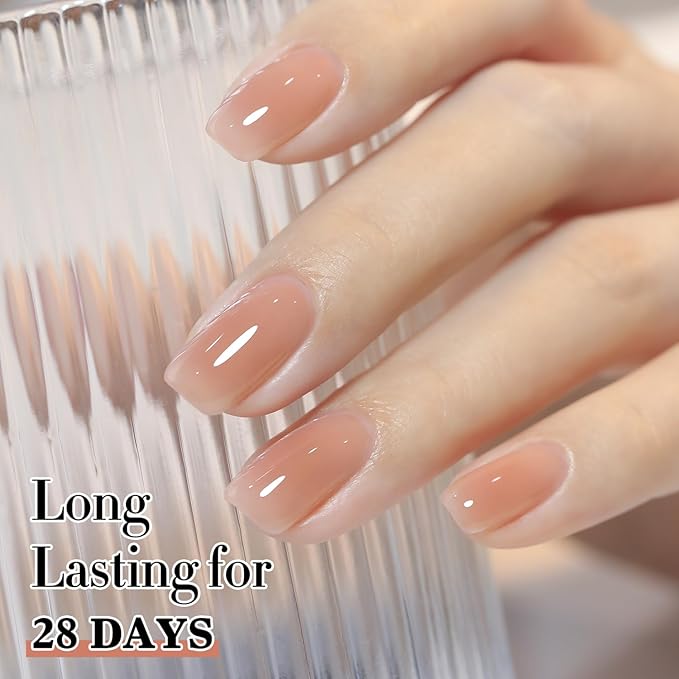Double Rhythm Translucent Gel Polish Sheer Neutral Natural Light Milky Same Color Same Bottle 15ML Jelly Nail Polish Nail Art DIY at Home (Peach Cream-A1413)