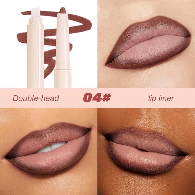 Plump Matte Crayon Lip Liner Pencil, Mocha Lipstick Lip Liners for Women, 24 Hour Long-Lasting Lip Gloss Makeup, With Silicone Smudger for Define Contours & Sculpting Lip, 04