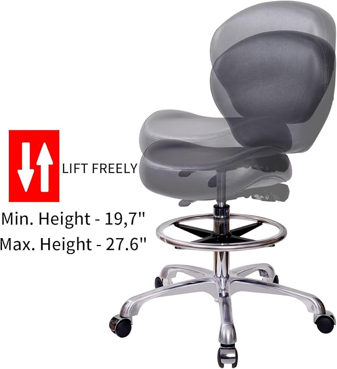 Height Adjustable Rolling Stools Drafting Chair with Backrest & Foot Rest,Work from Home,Studio,Dental,Office for Desk,Salon,Art Studio, Tattoo,Garage, Kitchen, Counter, (Black)