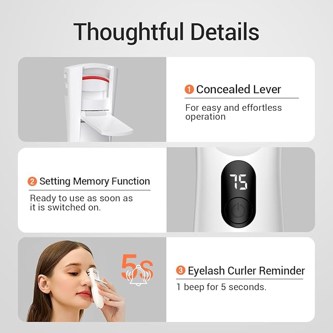 TOUCHBeauty Heated Eyelash Curler,Rechargeable Electric Eyelash Curler with LED Display,3-Level Adjustable Temperature,Rechargeable Natural Curling 24H Long Lasting for Women AG-2316