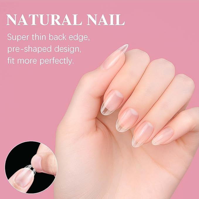 Short Almond Nail Tips, SSWSBYKE 300pcs 15 Sizes Gel Acrylic Nail Tips for Full Cover Pre-Shaped Fake Nails Tips Half Matte Press On Nails for Extension Home DIY Salon