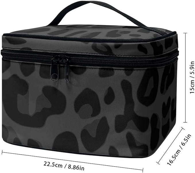 Black Grey Animal Cheetah Leopard Pattern Makeup Bags for Women Large Capacity Travel Organizer Storage Toiletry Pouch with Zipper and Carry Handle Portable Cosmetic Bag