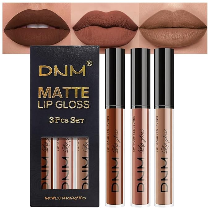 AMY'S DIARY 3Pcs Matte Liquid Lipstick Set, Dark Chocolate Brown Terracotta Brown Taupe Nude Lip Stain Kit, LipStain Long Lasting 24 Non-Transfer Lip Gloss, Waterproof Lip Makeup for Women Lippies