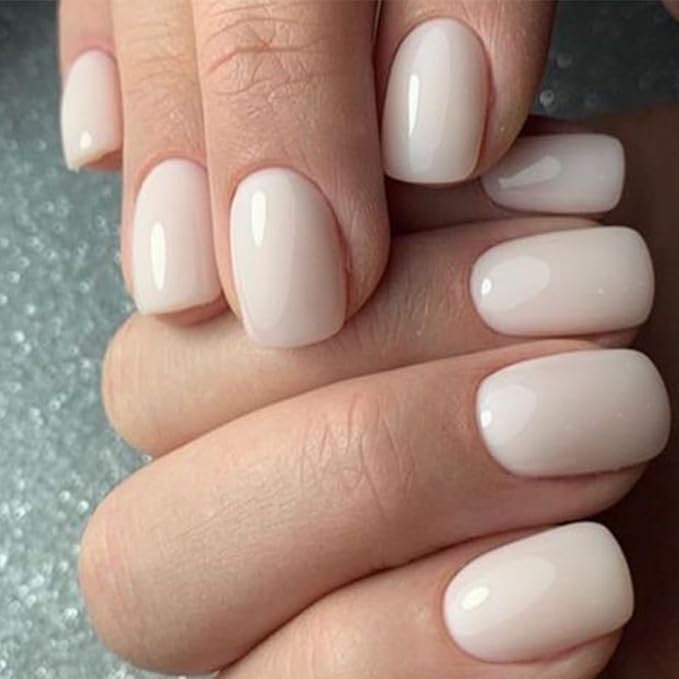 Modelones White Press on Nails, Short Square Fake Nails, Reusable Nail Kit with Nail Glue Adhesive Tabs Mini Nail File, Christmas Nails Press Ons 32Pcs16 Sizes, Women Girl Gift