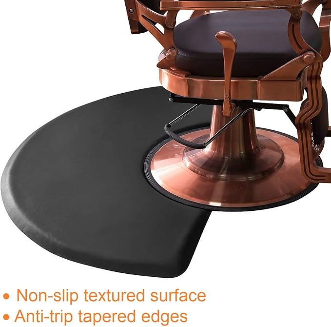 Kaleurrier Barber Chair Anti-Fatigue Floor Mat 5 ft. x 3 ft. with Semi-Circle Cut-Out for Barber Station Salon Shop Slip Resistant Waterproof 1 Inches Thick Saloon Foam Pad Black