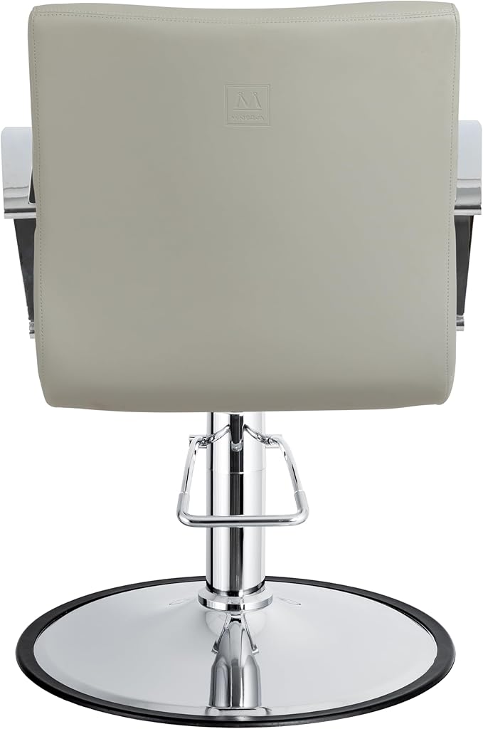 Carrera Wide Salon Styling Chair in Light Gray, Round Chrome 360° Swivel Hydraulic Small Footprint | Minerva Beauty