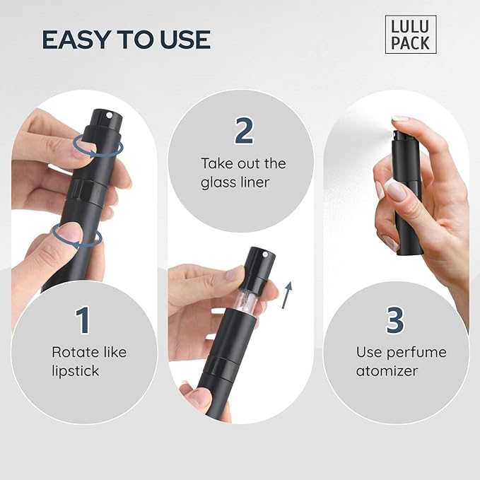Travel Perfume Bottle Refillable - Cologne Spray Atomizer Mini - Small Travel Size Sprayer Empty for Refill Sample Container - Portable Fragrance Decant Dispenser for Men Women 8ml 4PCS Black