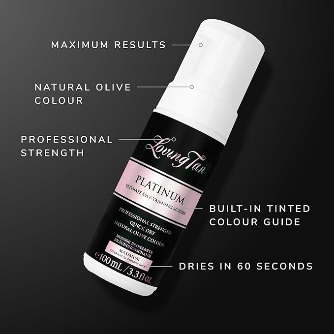 Loving Tan Platinum Mousse, Dark - Streak Free, Natural Looking, Professional Strength Sunless Tanner - 5+ Self Tan Applications per Bottle, Cruelty Free, Naturally Derived DHA - 3.3 Fl Oz
