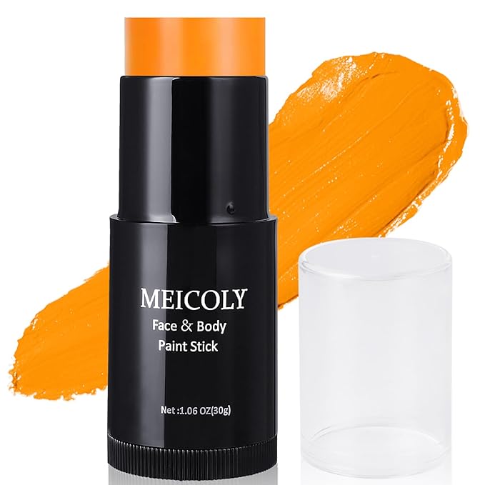 MEICOLY Orange Face Body Paint Stick(1.06 Oz),Cream Blendable Face Paint,Orange Eye Black Baseball/Softball,Sweatproof Waterproof Face Painting for Halloween Pumpkin Special Effects SFX Cosplay Makeup