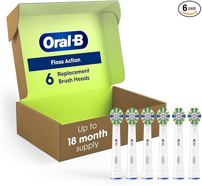 Oral-B Floss Action Replacement Brush Heads for an Oral-B Electric Toothbrush, Pack of 6