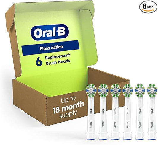 Oral-B Floss Action Replacement Brush Heads for an Oral-B Electric Toothbrush, Pack of 6