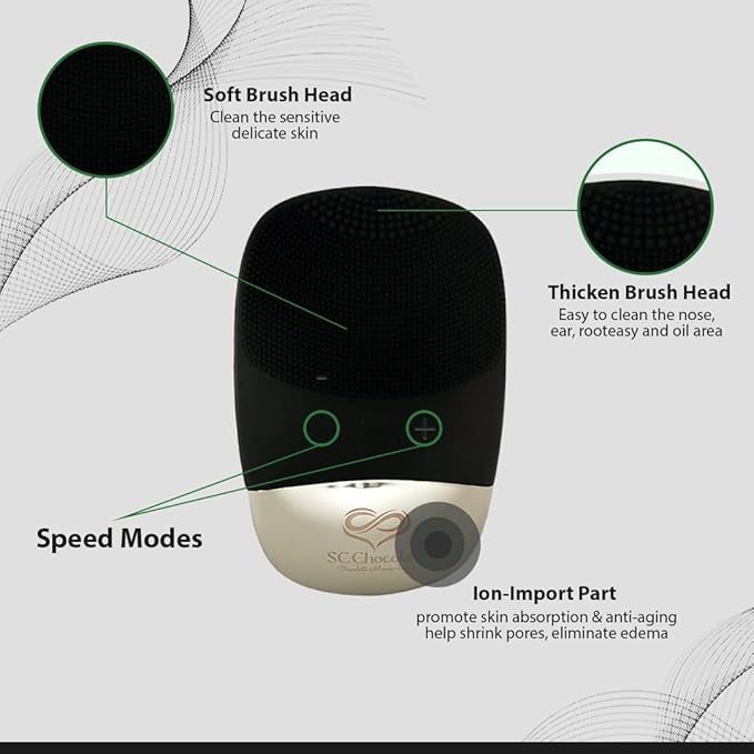 Facial Cleansing Brush | 3-in-1 Electric Face Scrubber | USB Rechargeable Face Cleansing Brush | IPX7 Waterproof | Blackhead Remover | Deep Cleansing & Exfoliating (Black)