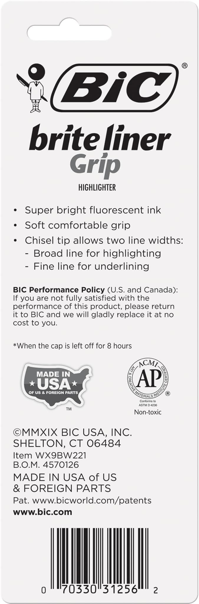 BIC Brite Liner Grip Highlighters, Chisel Tip (1.6 mm), Classic Yellow, 2-Count Pack, Best Highlighters for School Supplies and Office Supplies