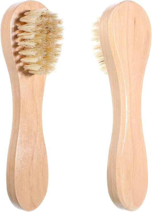 2 Pcs Dry Brush for Face, Natural Bristles Facial Exfoliating Brush with Wooden Handle Mini Face Cleansing Brushes for Women Men