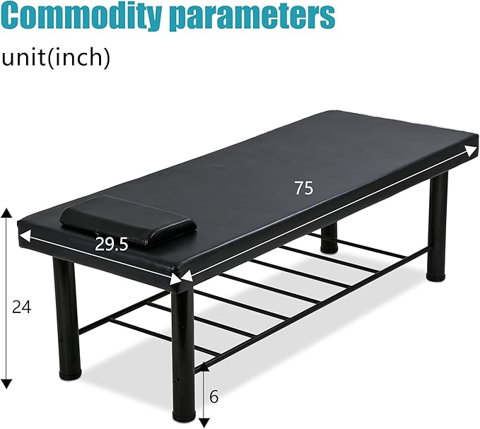 PayLessHere Metal Frame Massage Table Stationary Massage Bed 75" L 30" W 4" THK Memory Foam Layer Heavy Duty Stationary Physical Therapy Bed for Spa Footmassage Facial CareSpa Tattoo