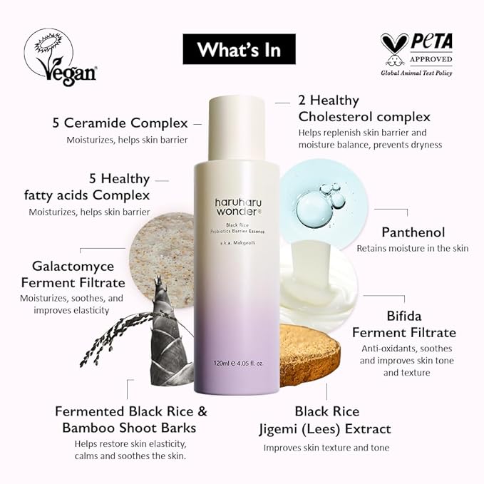 haruharu Wonder Black Rice Probiotics Barrier Essence, Travel Size, Skin Flooding & Layering, Strengthen Skin Barrier, Soothing, Plumping, Holiday Stocking Stuffer, Korean Skincare, 1.01 fl. oz