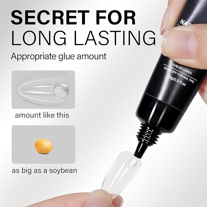 AILLSA Gel Nail Glue for Nails Tips, Solid Super Strong Gel Glues 15g Professional Fake Acrylic Soft Nails Glue U V Lamp Curing Needed - Long Lasting