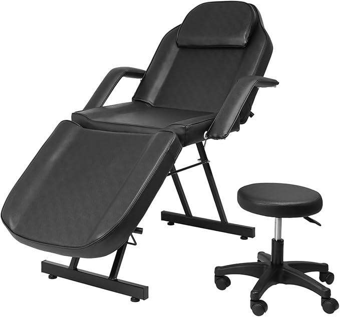 Multipurpose 3-Section Spa Massage Table with Hydraulic Stool, 73-inch Adjustable Tattoo Chair Esthetician Lash Bed with Removable Headrest, Salon Chair Facial Bed for Beauty Barber Massage Equipment