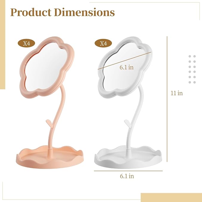 Homaisson 8 PCS Flower Shaped Spa Party Mirrors, Sunflower Makeup Mirror with Jewelry Hanger & Cosmetic Tray, Curved Stand Mirror Sleepover Party Favors