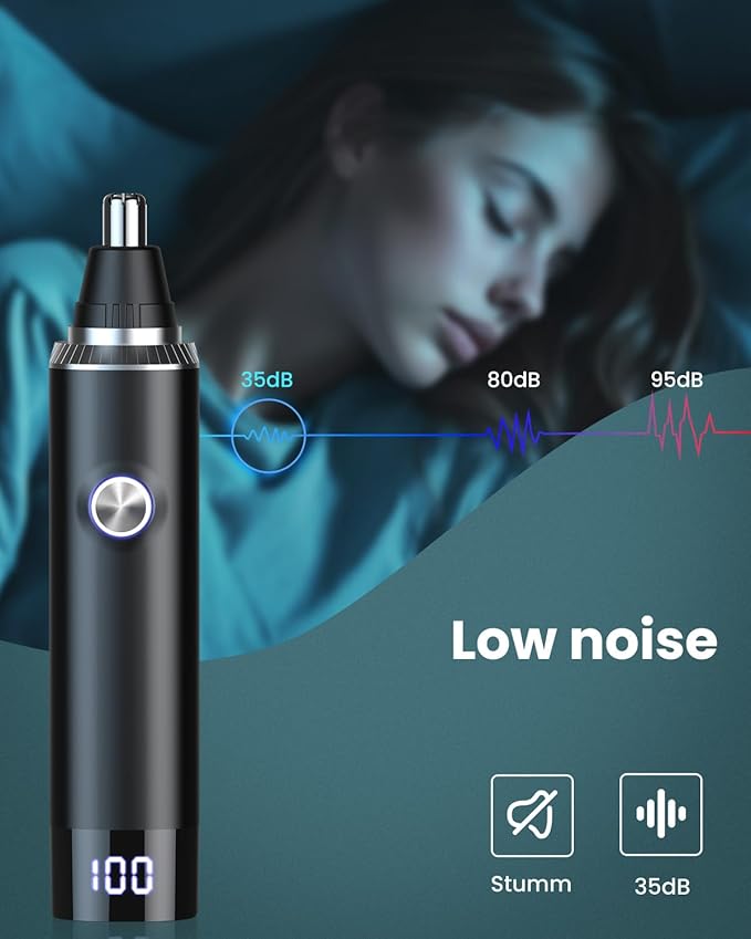 Ear & Nose Hair Trimmer with LED Display for Men Women,Painless USB Rechargeable Eyebrow & Facial & Nose Hair Trimmer Clipper,Professional IPX7 Waterproof Dual Edge Blades 12500 RPM (Black)