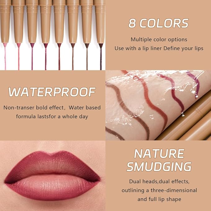 Fire Brick Red Matte Lip Liner Pencil, Plump Lip Liners Long-Lasting Creamy Formula, With Silicone Smudger for Define Contours & Sculpting Lip, Waterproof Non-Staining Crayon Lip Liner 04#