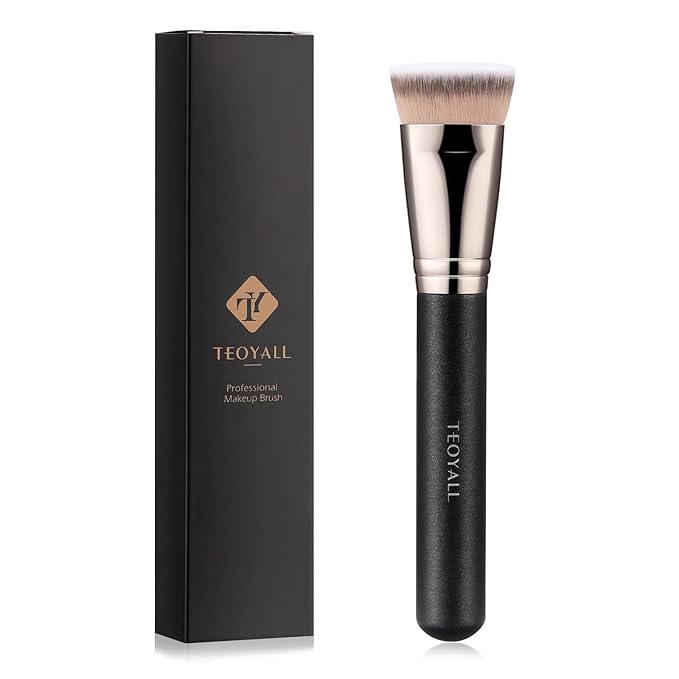 TEOYALL Flat Top Contour Brsuh, Soft Dense Synthetic Bristles Sculpt Contour Blending Buffing Brush For Liquid Cream Contour Bronzer