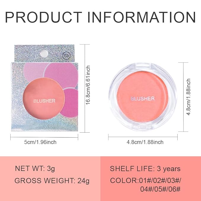 Blush for Cheeks Makeup Palette, Natural Matte Cream Powder Single Blushes for Eye and Cheek, Buildable Long-Lasting Color, Vegan & Cruelty-Free, Everyday Makeup Look for Women, #03-Orange Pink